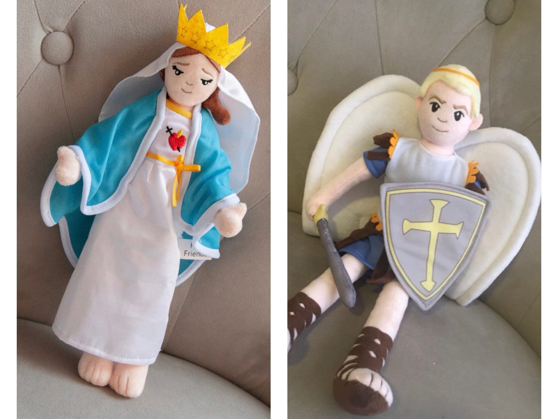 Our Lady Queen of Heaven doll and Saint Michael doll