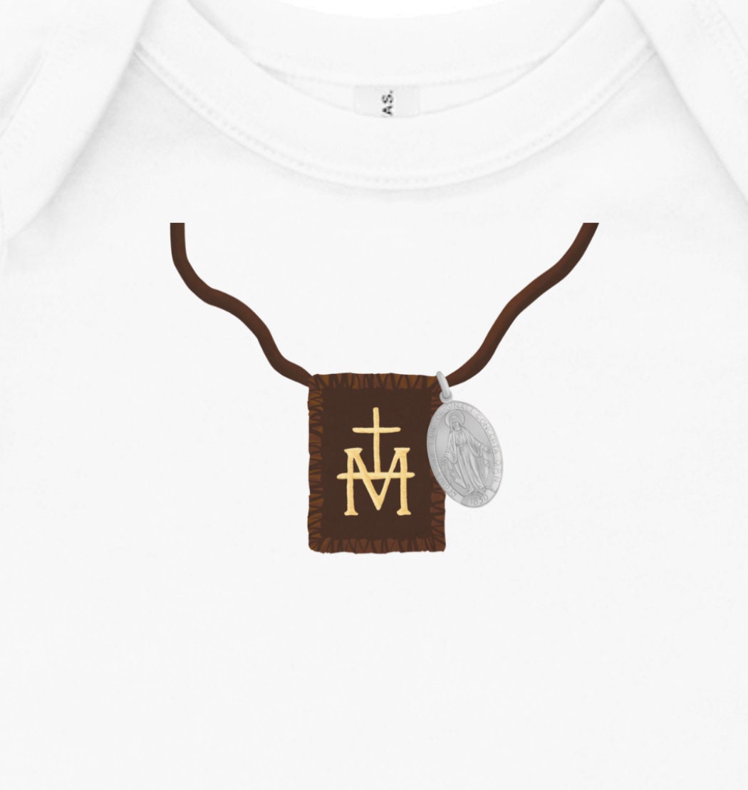 Baby Scapular and Miraculous Medal onesie